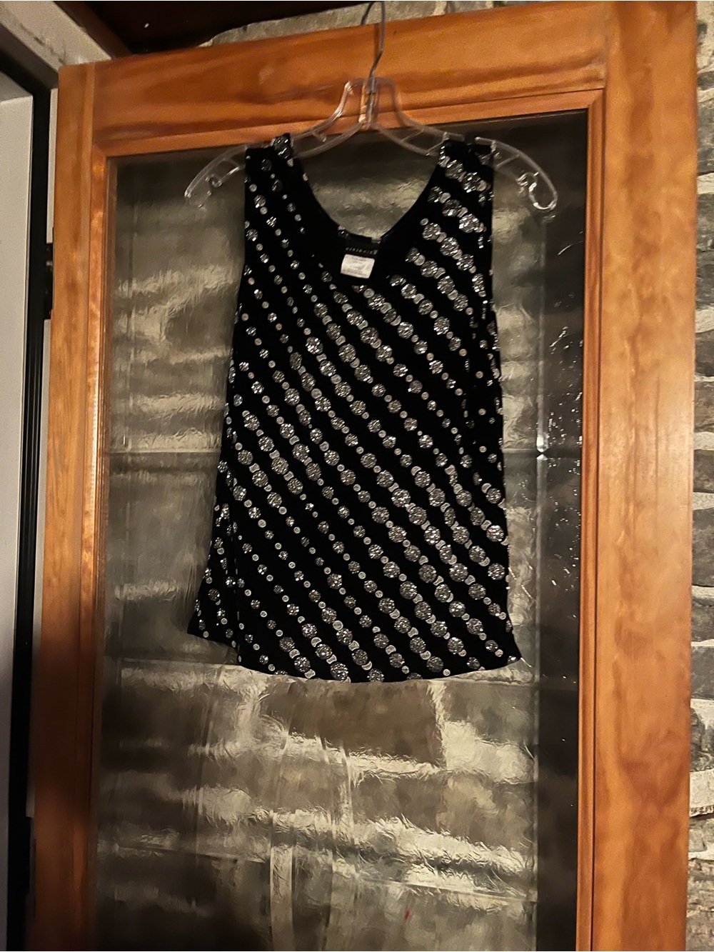 QVC Black Tank Top with Silver Diagonal Dot Design